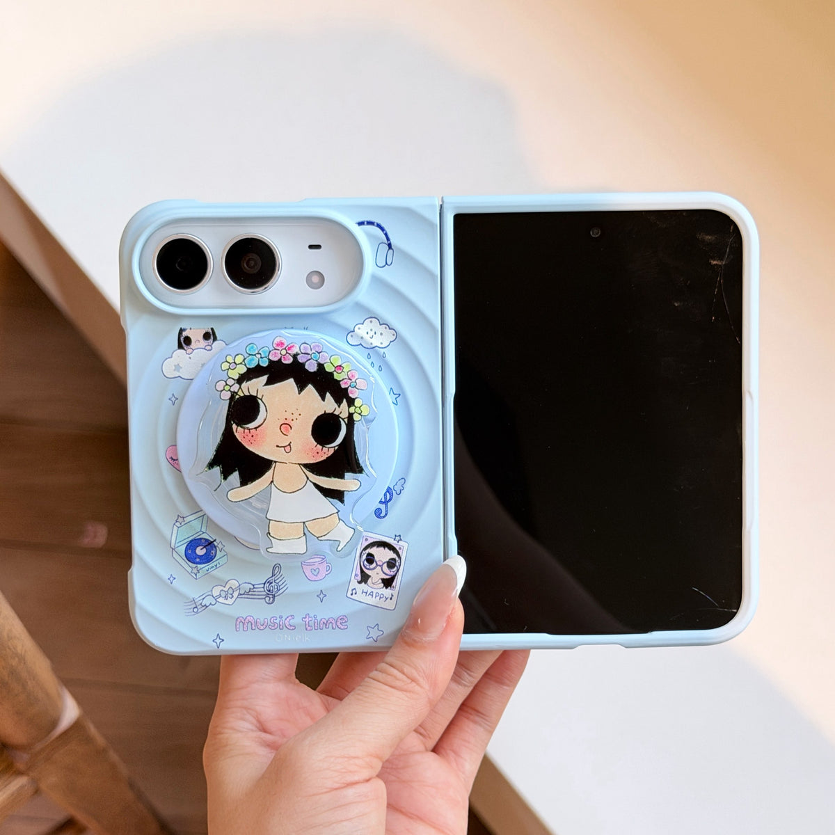 Creative Clouds & Girl Magnetic Foldable Case for iPhone Duo