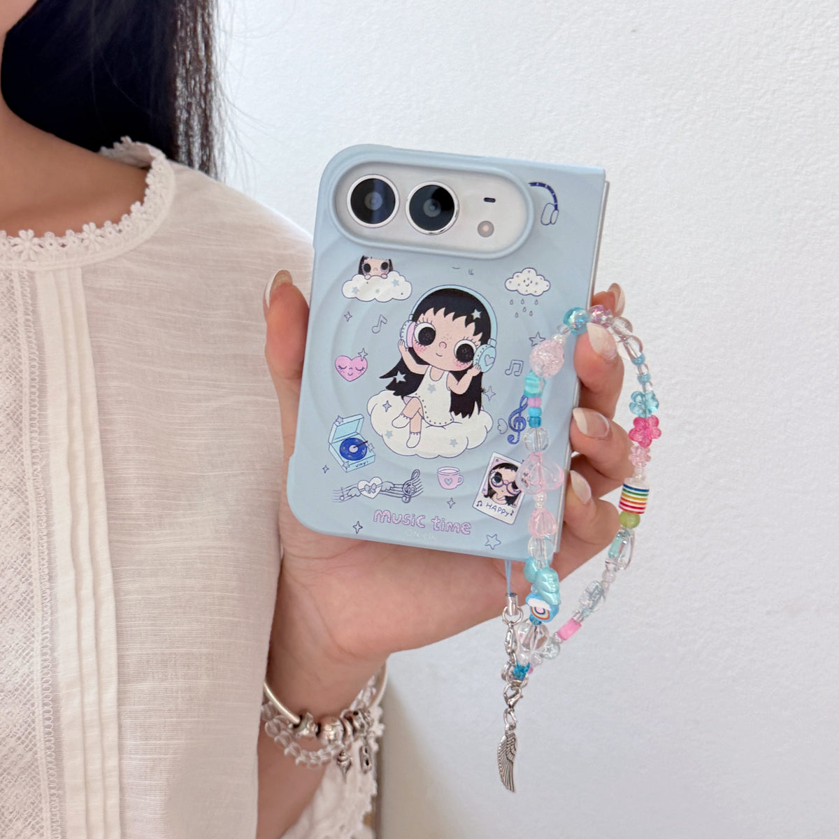 Creative Clouds & Girl Magnetic Foldable Case for iPhone Duo
