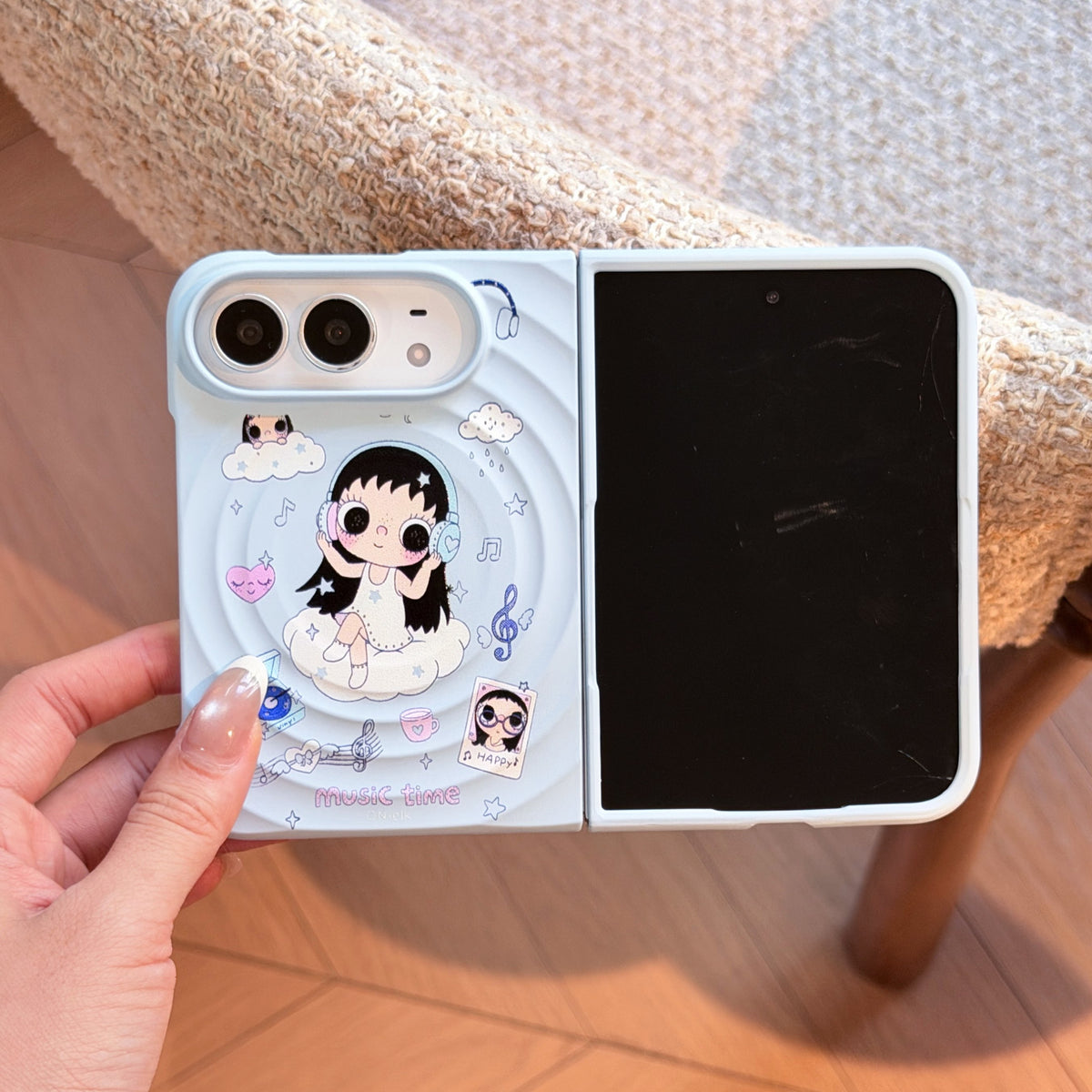 Creative Clouds & Girl Magnetic Foldable Case for iPhone Duo