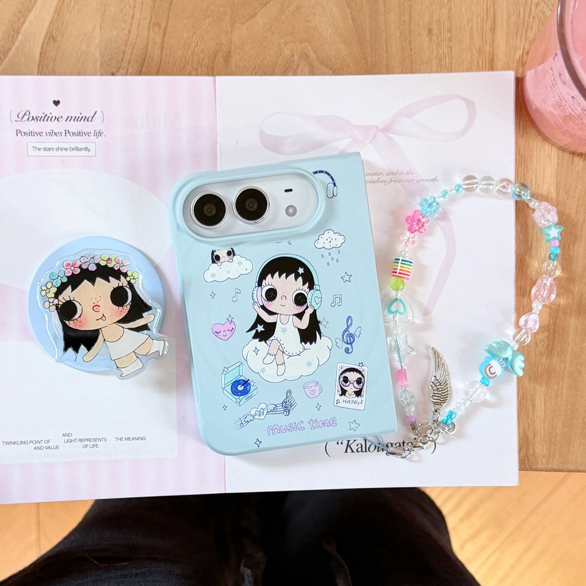 Creative Clouds & Girl Magnetic Foldable Case for iPhone Duo