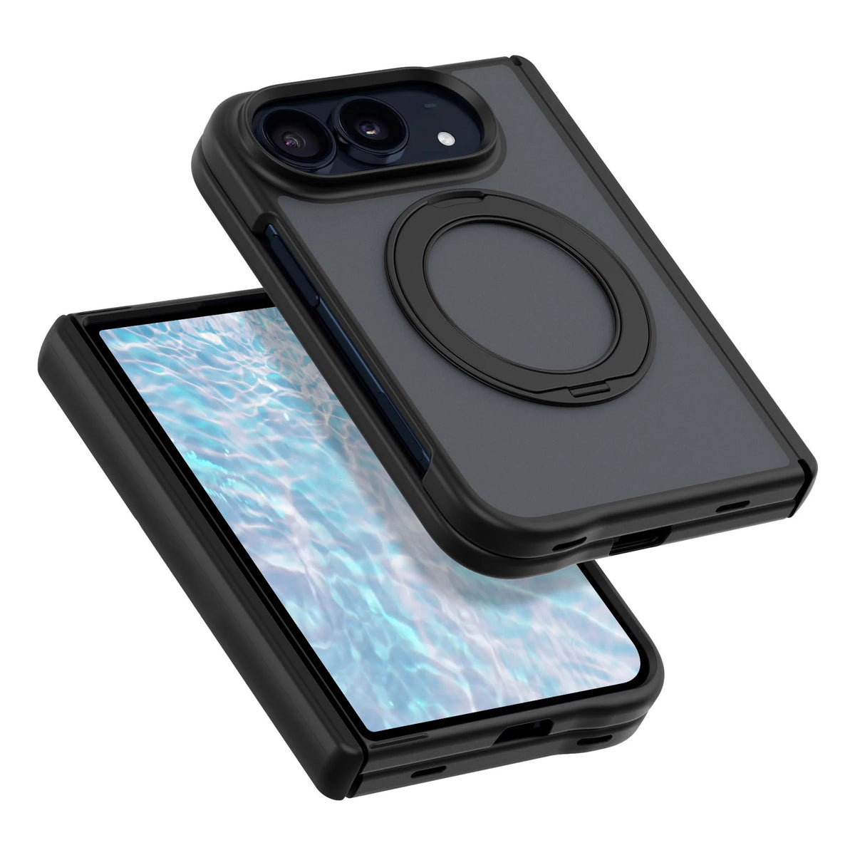 Frosted Protective Case with 360° Rotating Stand - Black
