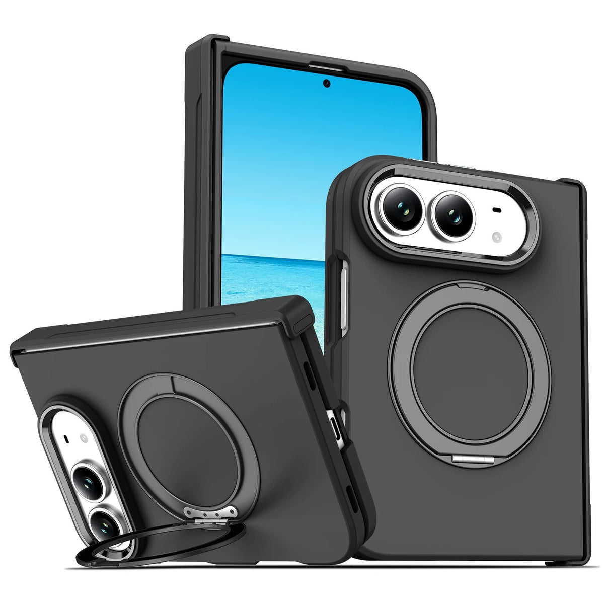 Full-Cover Drop-Resistant MagSafe Case with 360° Rotating Stand for iPhone Duo