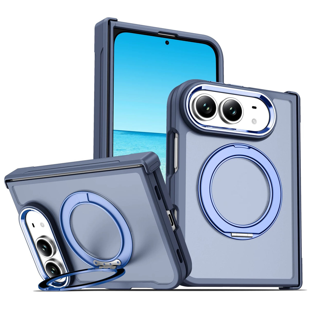 Full-Cover Drop-Resistant MagSafe Case with 360° Rotating Stand for iPhone Duo