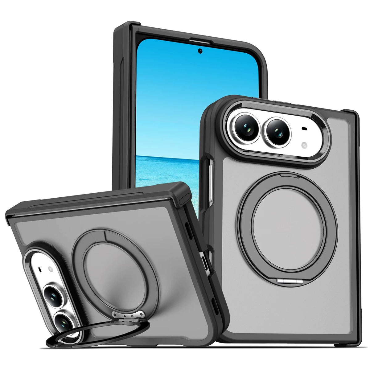 Full-Cover Drop-Resistant MagSafe Case with 360° Rotating Stand for iPhone Duo