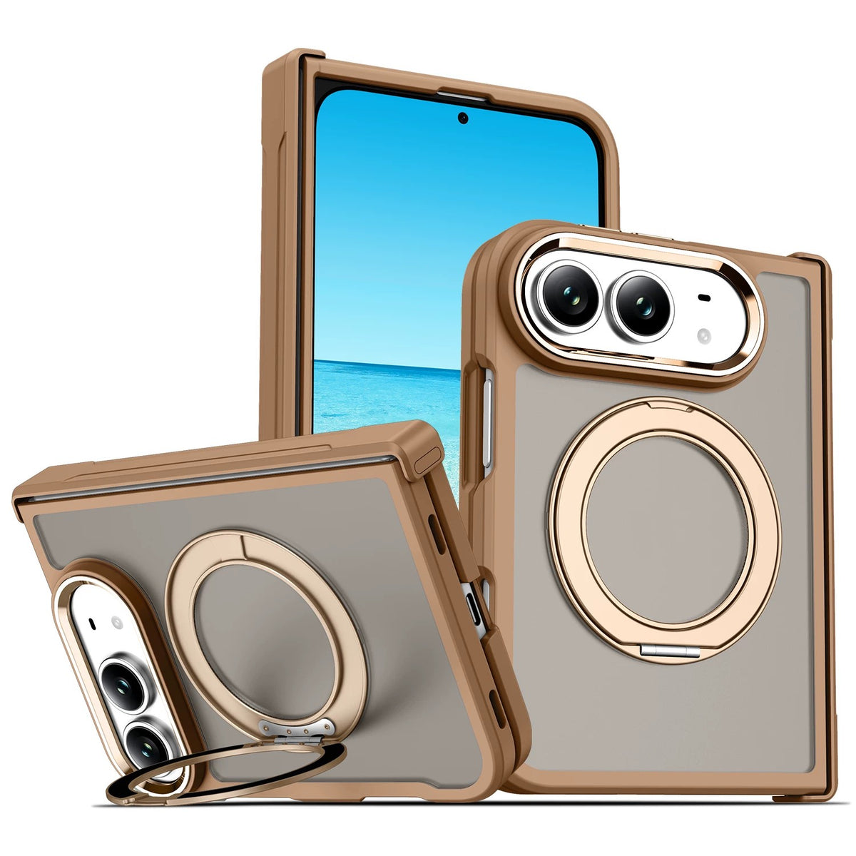 Full-Cover Drop-Resistant MagSafe Case with 360° Rotating Stand for iPhone Duo