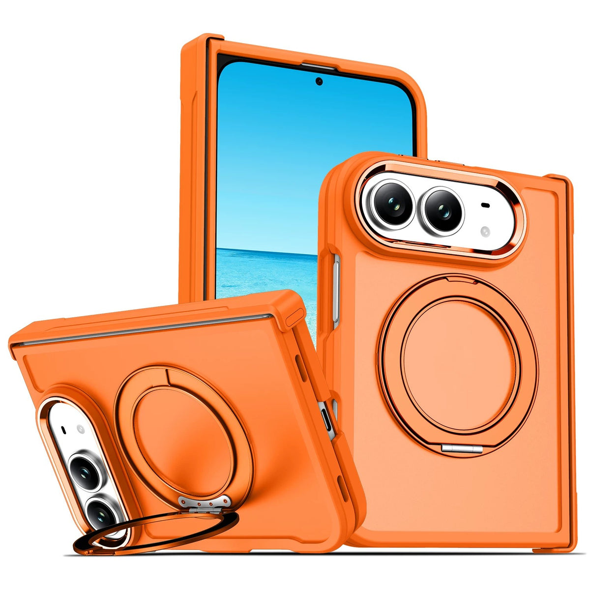 Full-Cover Drop-Resistant MagSafe Case with 360° Rotating Stand for iPhone Duo