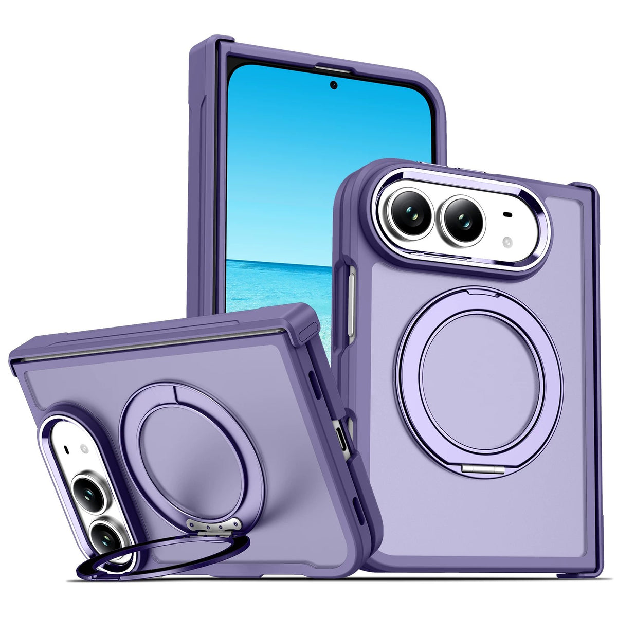 Full-Cover Drop-Resistant MagSafe Case with 360° Rotating Stand for iPhone Duo