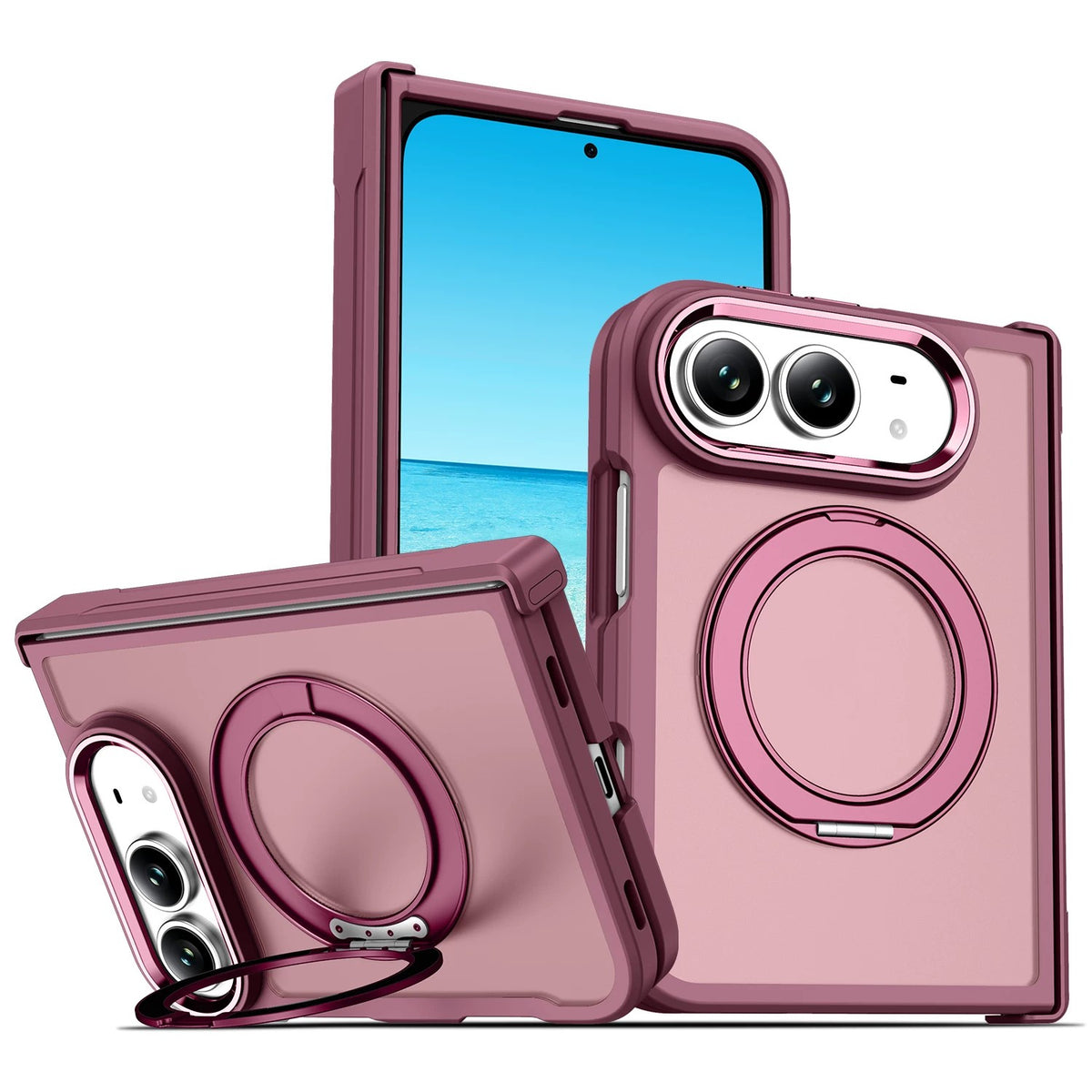 Full-Cover Drop-Resistant MagSafe Case with 360° Rotating Stand for iPhone Duo