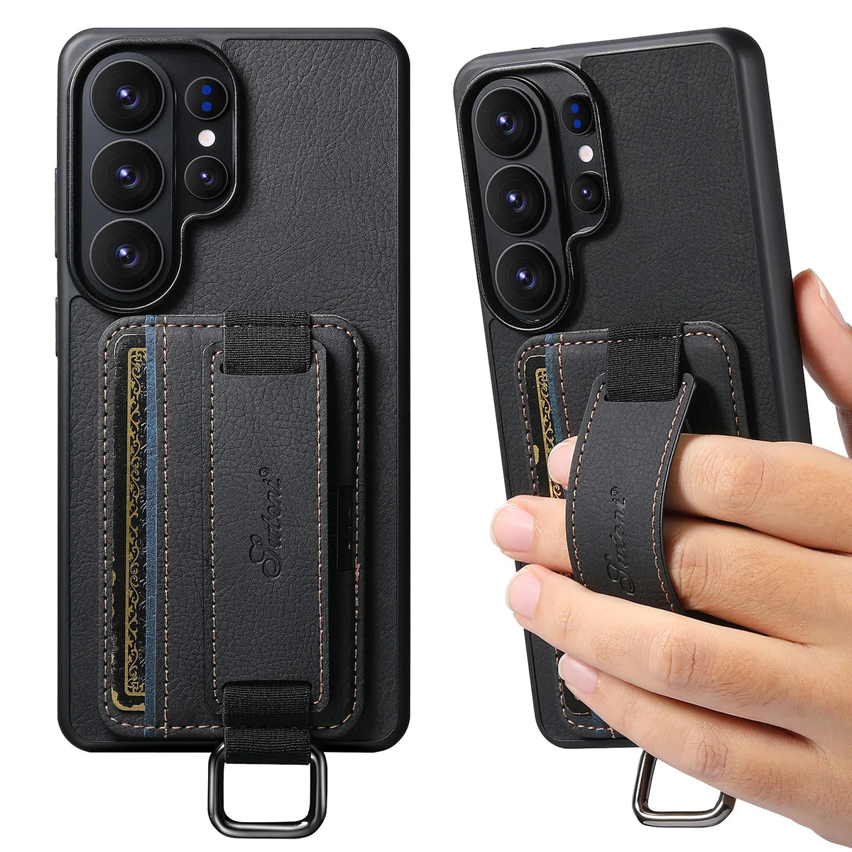 Samsung Galaxy S26 Ultra Lychee Grain Leather Case with Card Slots and Ring