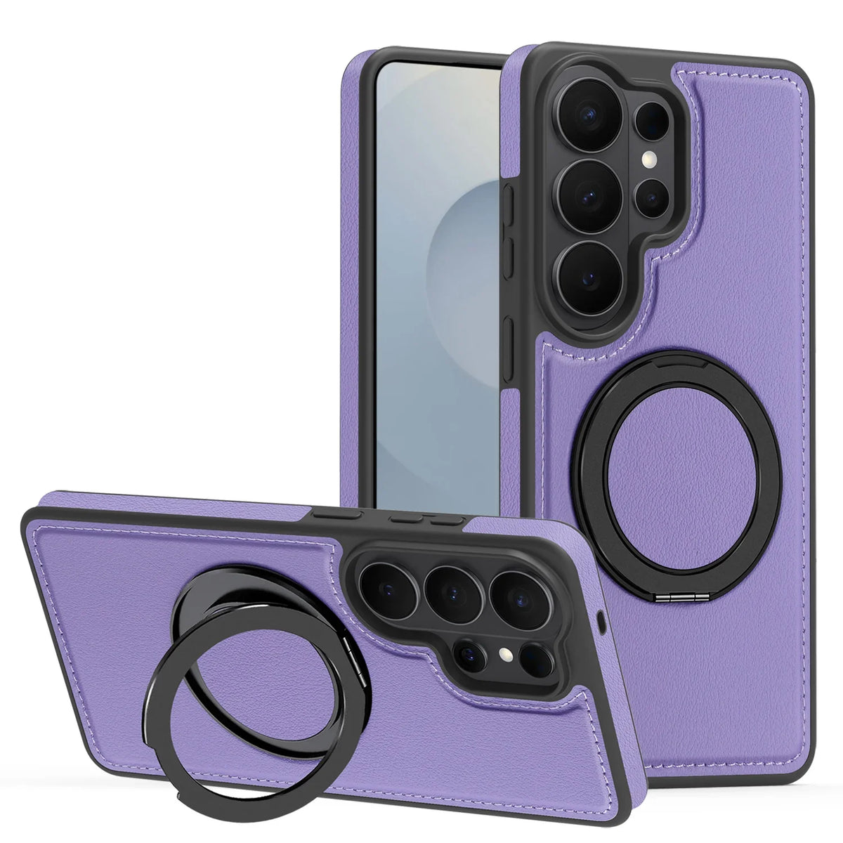 Samsung Galaxy S26 Series Leather Case with Rotating Ring Bracket