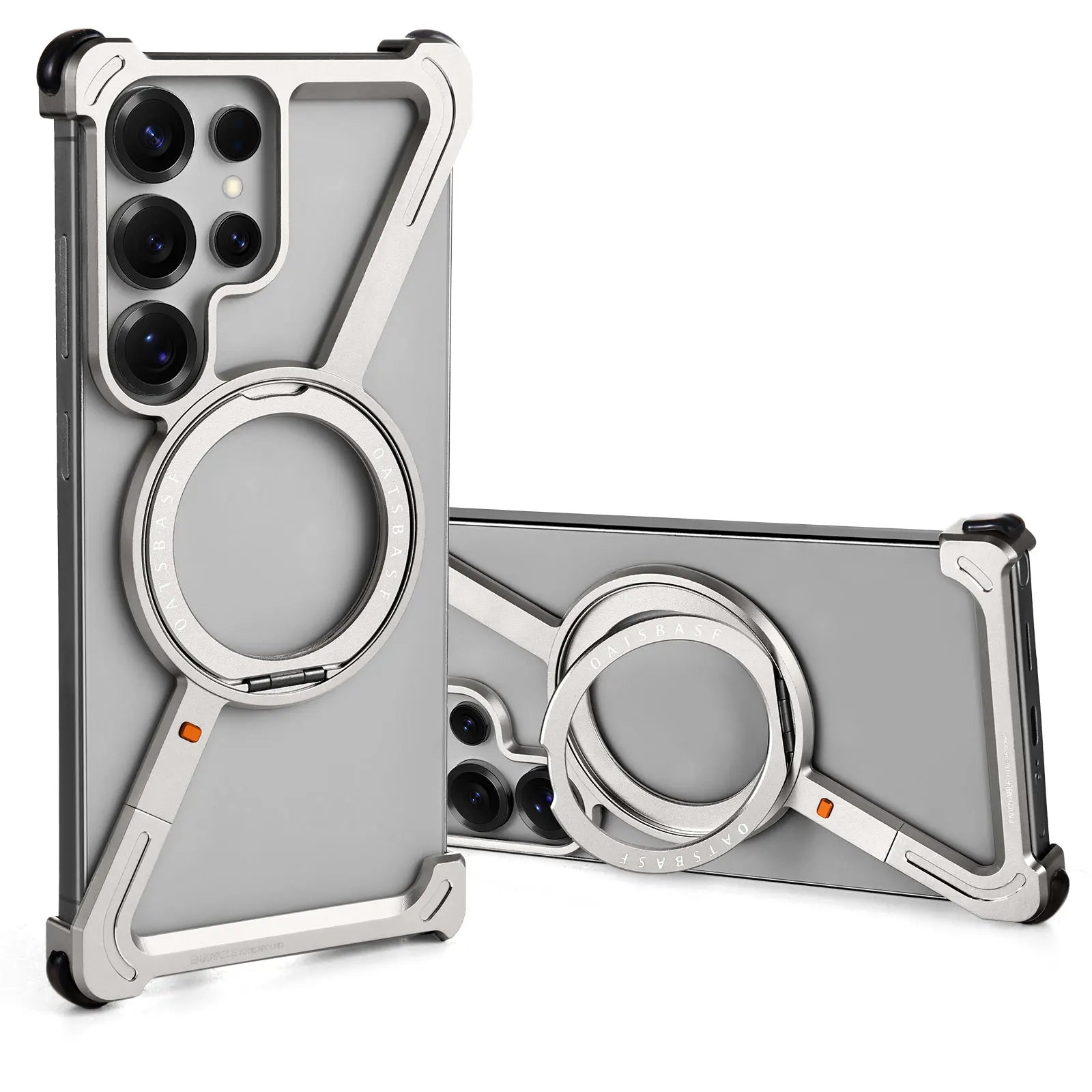 Samsung Galaxy S24 Ultra Frameless Metal Case with 360° Rotating Stand