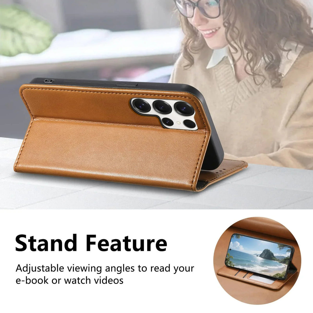 Samsung Galaxy S26 Series Leather Flip Case with Card Holder
