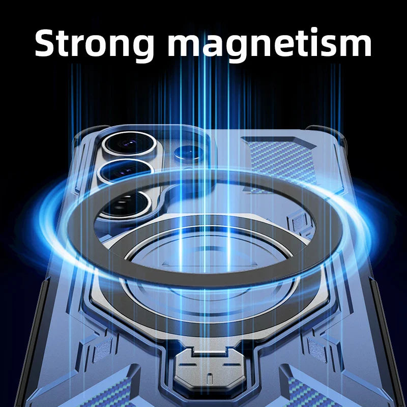Samsung Galaxy S26 Series Rugged Armor Case with Rotating Metal Ring Stand