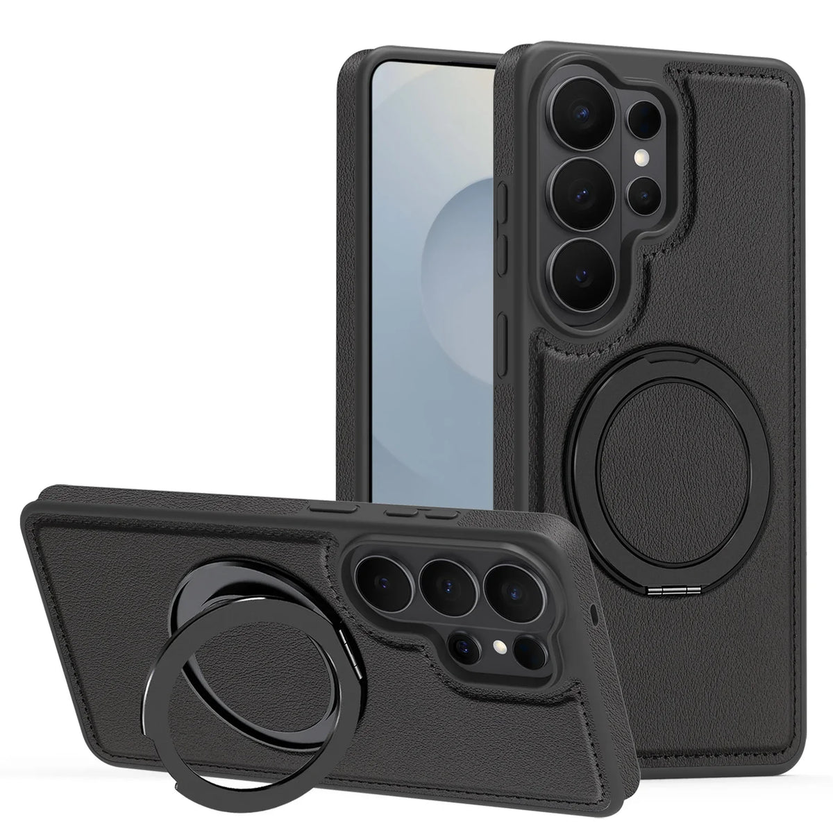 Samsung Galaxy S26 Series Leather Case with Rotating Ring Bracket
