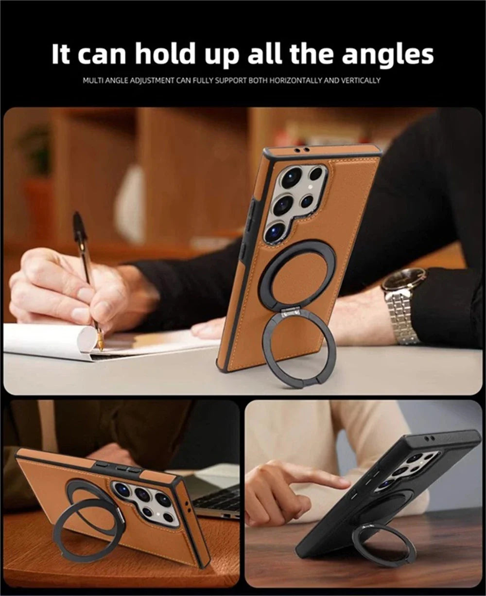 Samsung Galaxy S24 Series Leather Case with 360° Rotating Stand