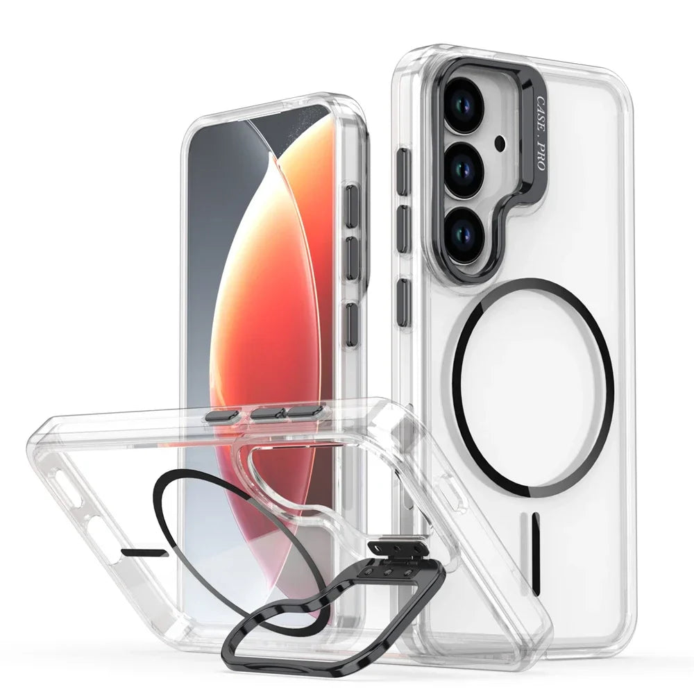 Samsung Galaxy S25 Series Magnetic Clear Case with Lens Stand