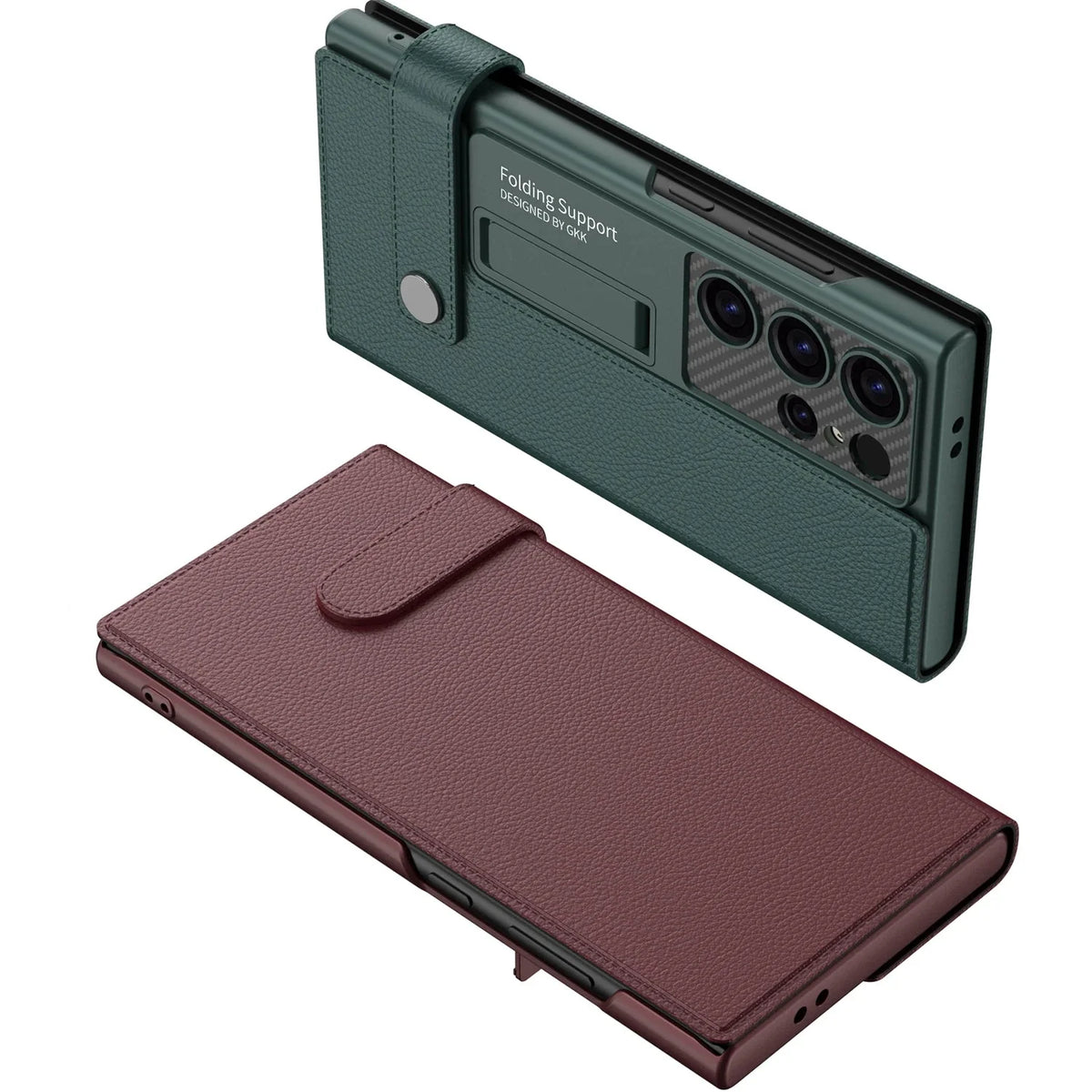 Samsung Galaxy S24 Ultra Leather Flip Case with Card Clip & Kickstand