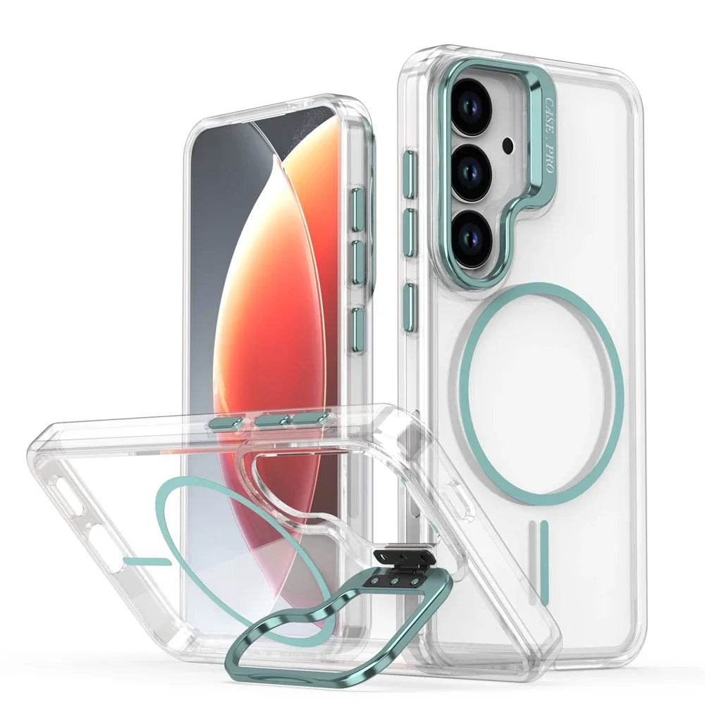 Samsung Galaxy S25 Series Magnetic Clear Case with Lens Stand