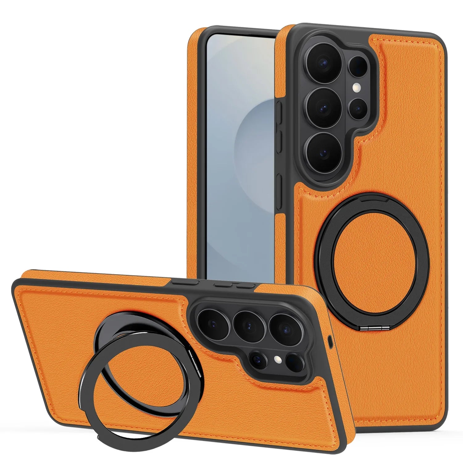 Samsung Galaxy S26 Series Leather Case with Rotating Ring Bracket