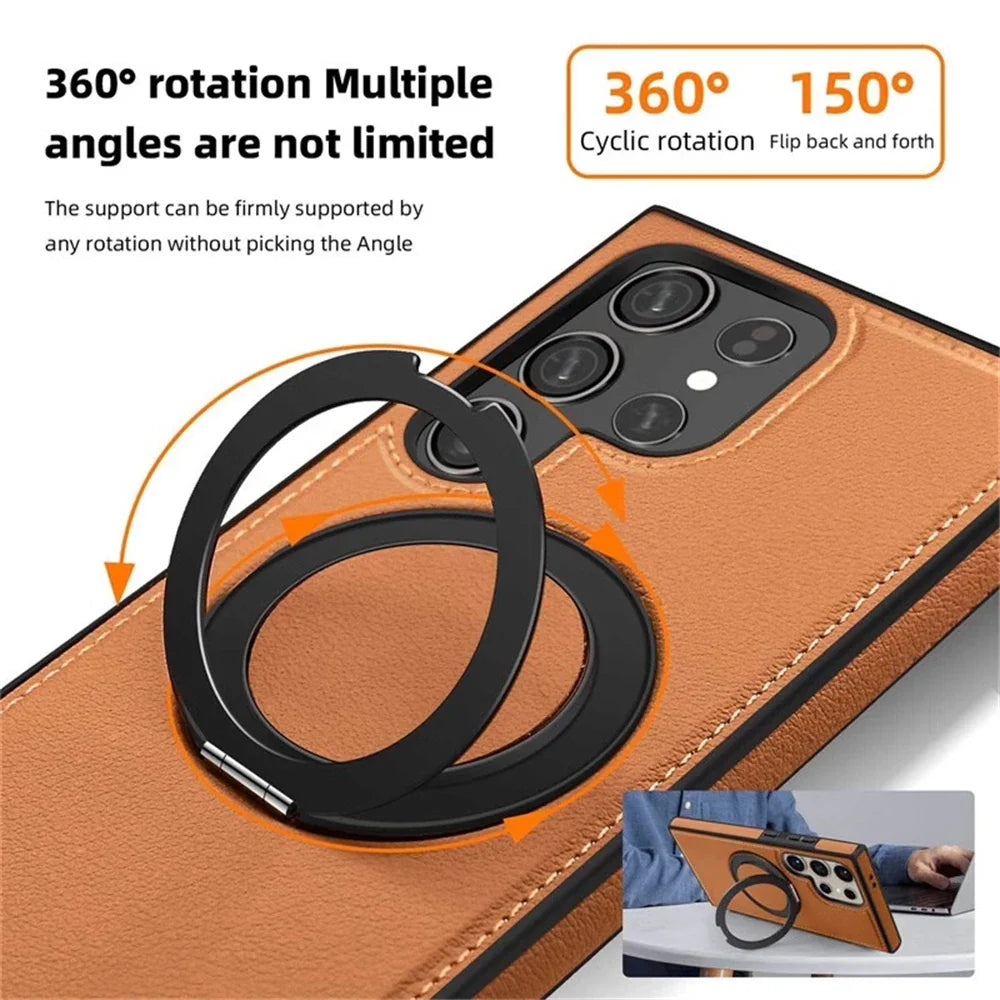 Samsung Galaxy S24 Series Leather Case with 360° Rotating Stand