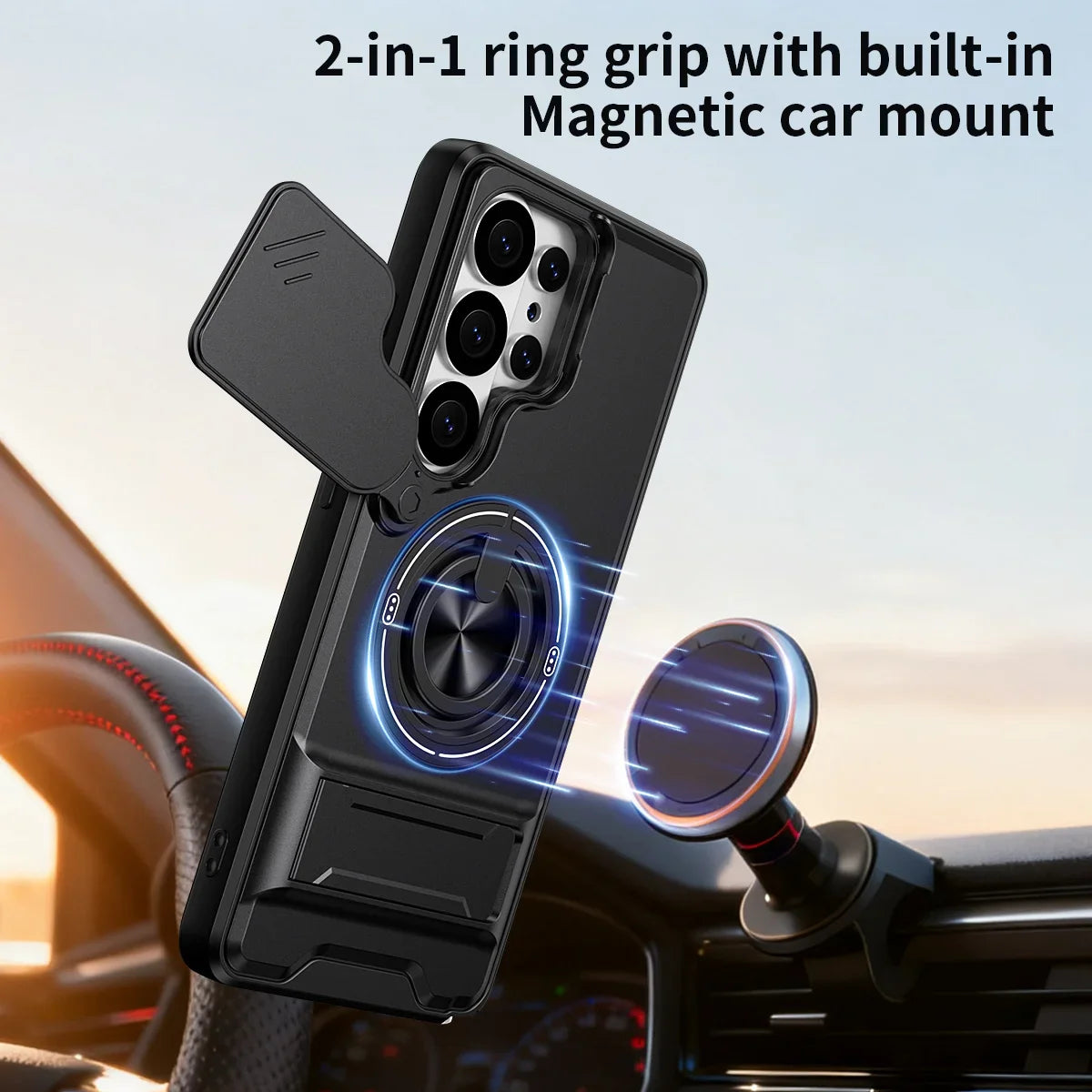 Samsung Galaxy S25 Series Protective Case with Lens Guard & Ring Stand