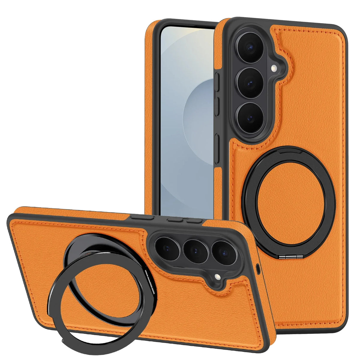 Samsung Galaxy S26 Series Leather Case with Rotating Ring Bracket