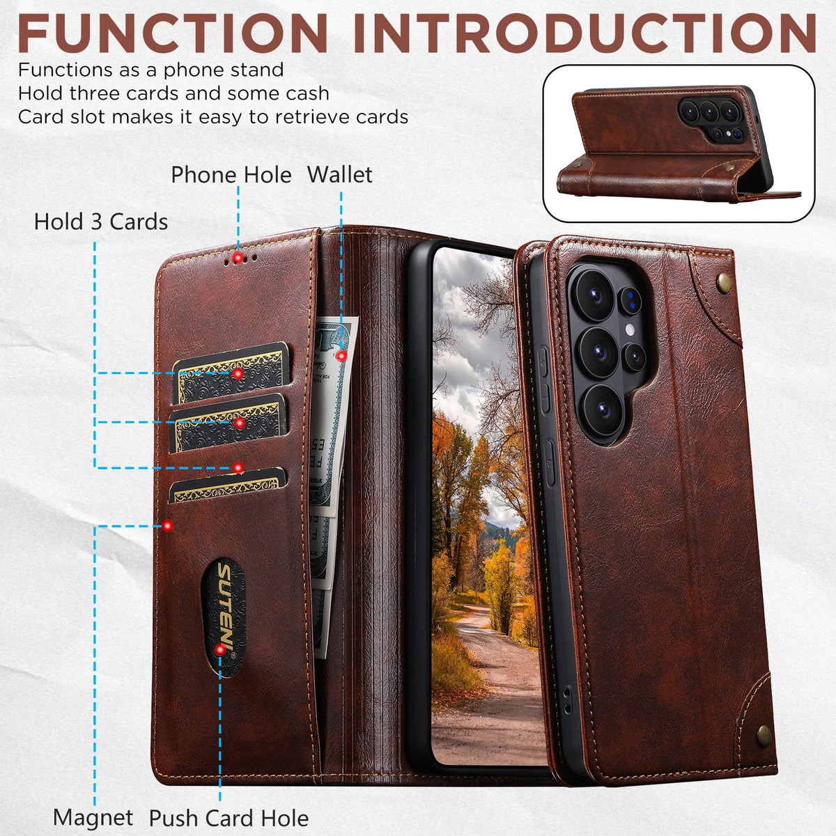 Samsung Galaxy S26 Series Leather Wallet Case with Kickstand