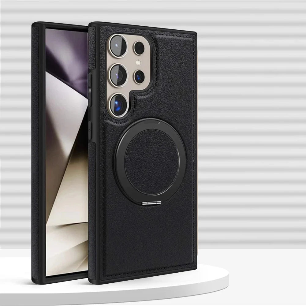 Samsung Galaxy S24 Series Leather Case with 360° Rotating Stand