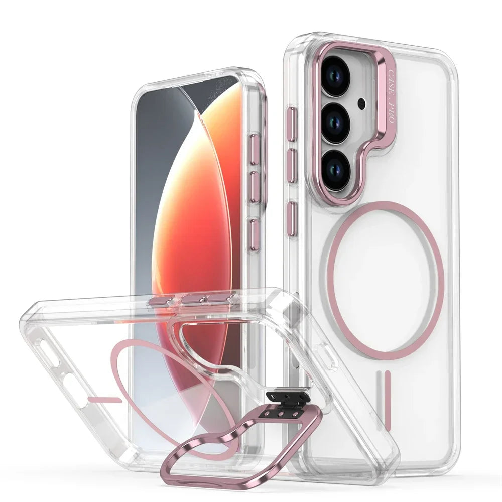 Samsung Galaxy S25 Series Magnetic Clear Case with Lens Stand