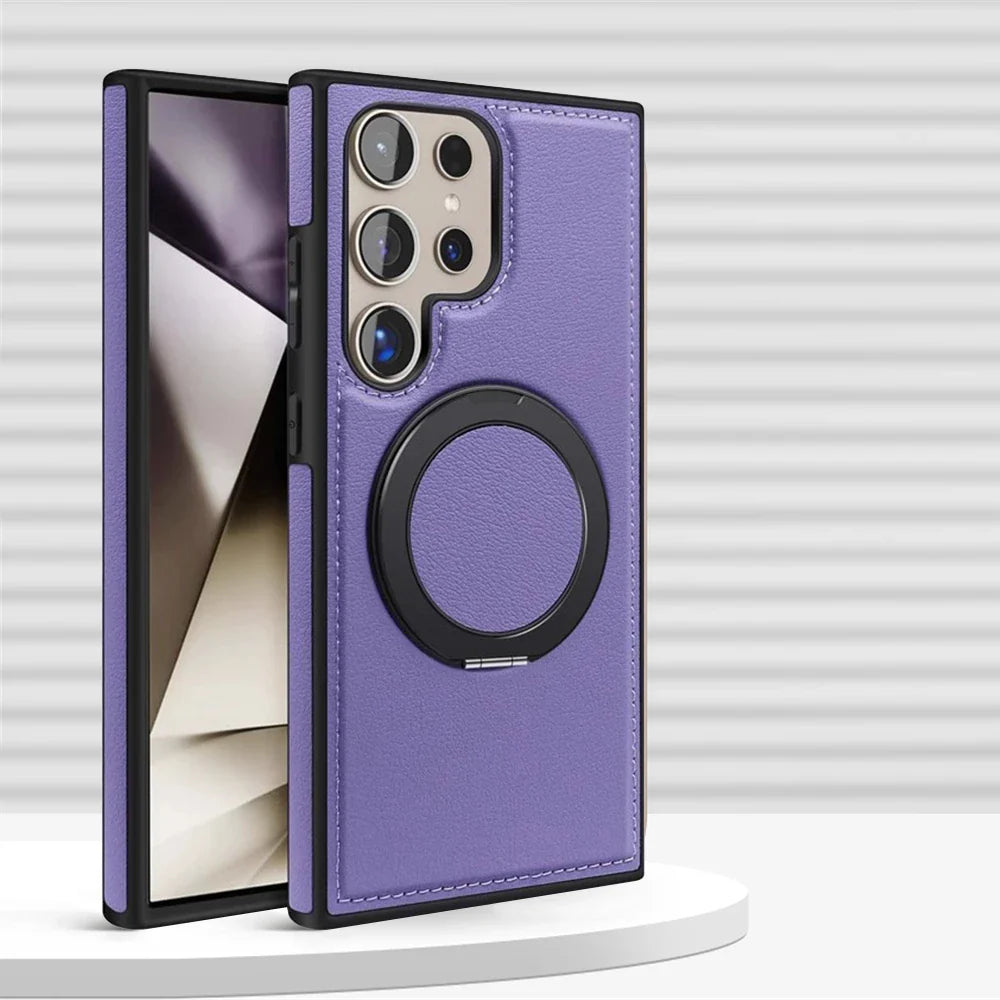 Samsung Galaxy S24 Series Leather Case with 360° Rotating Stand