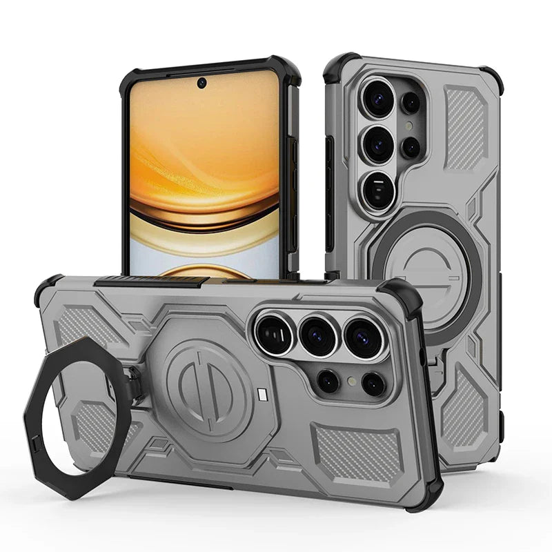 Samsung Galaxy S26 Series Rugged Armor Case with Rotating Metal Ring Stand