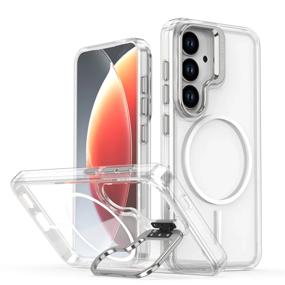 Samsung Galaxy S25 Series Magnetic Clear Case with Lens Stand