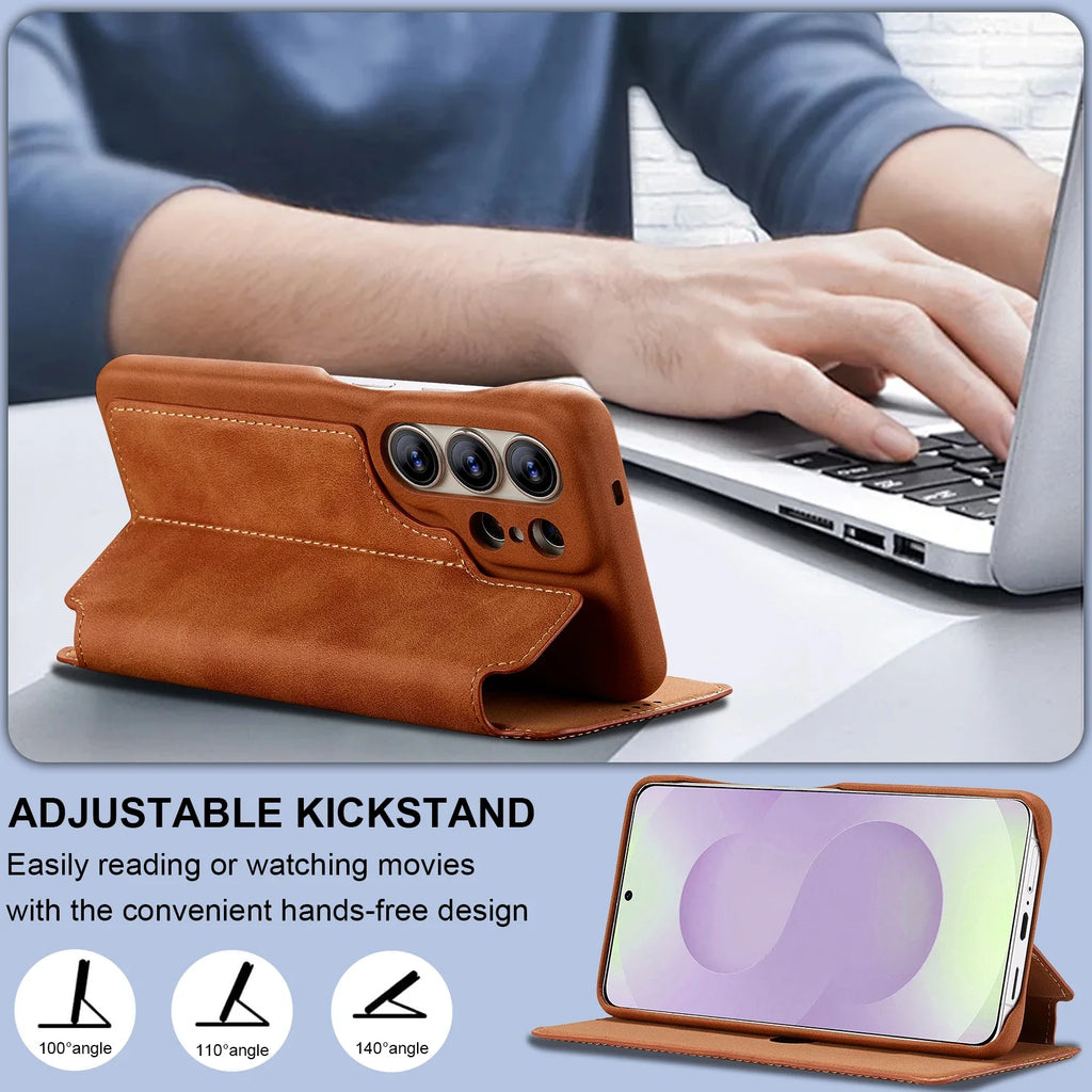 Samsung Galaxy S26 Series Leather Wallet Case with Kickstand