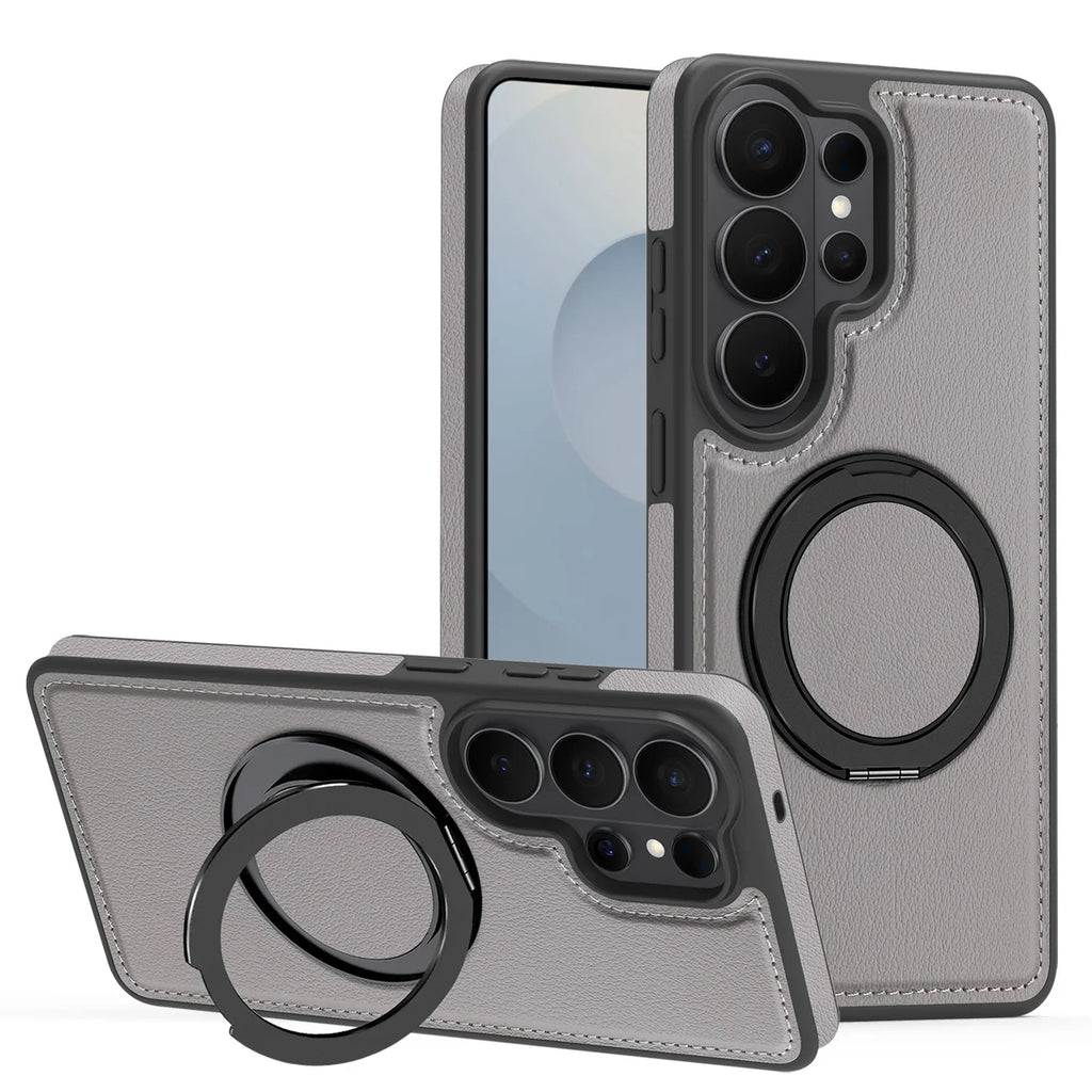Samsung Galaxy S26 Series Leather Case with Rotating Ring Bracket