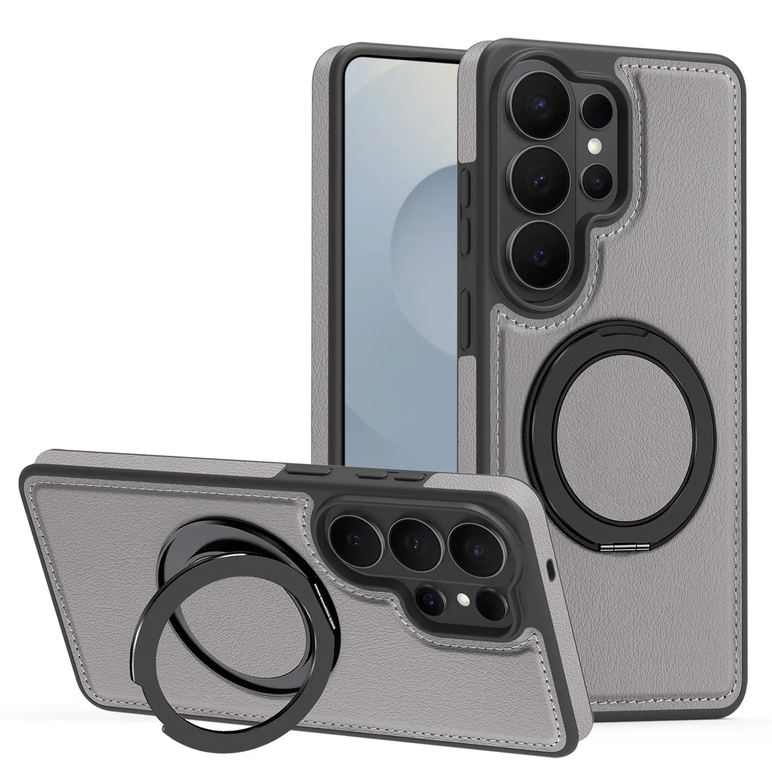 Samsung Galaxy S26 Series Leather Case with Rotating Ring Bracket