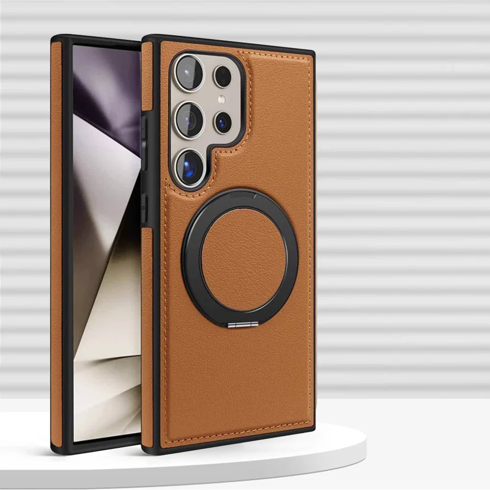 Samsung Galaxy S24 Series Leather Case with 360° Rotating Stand