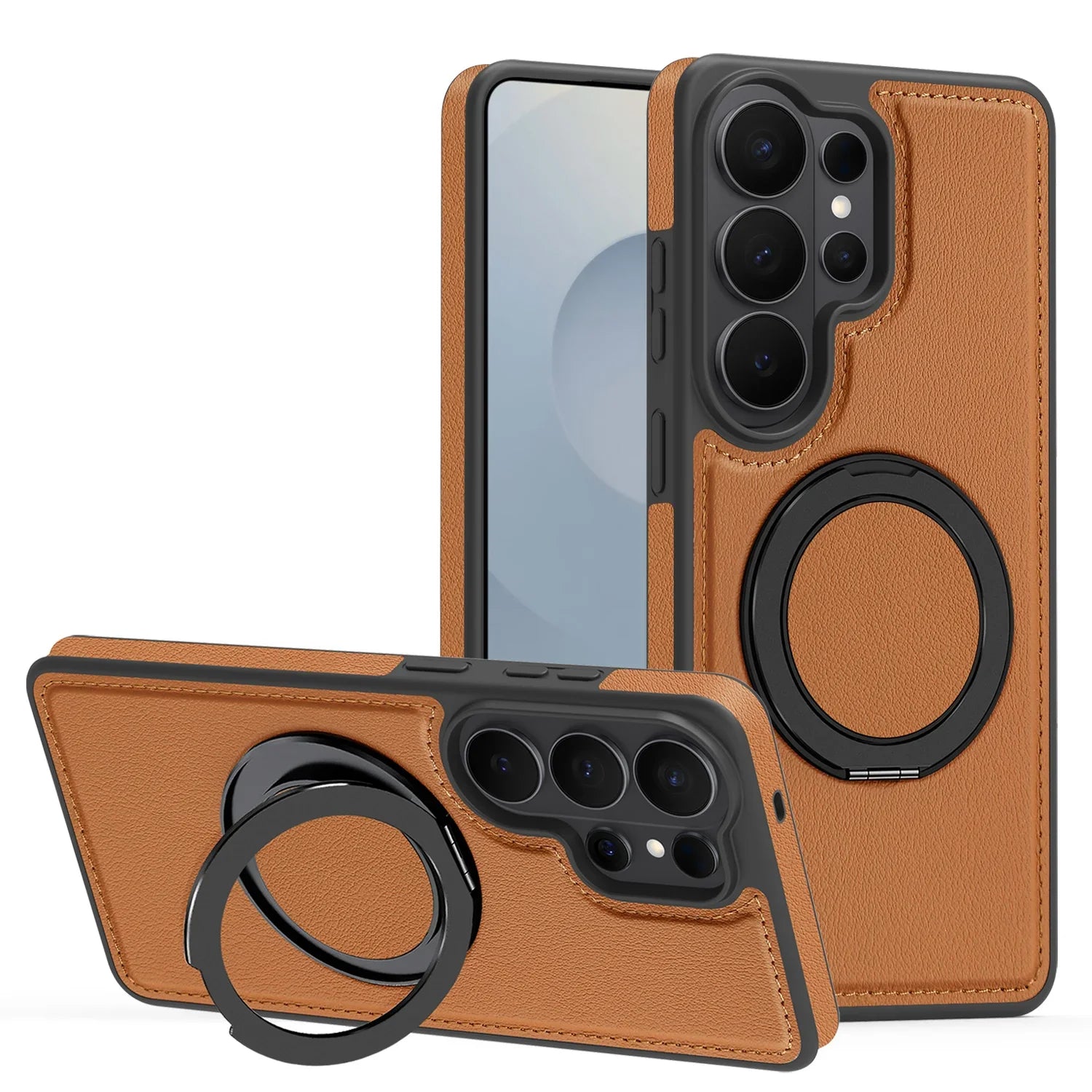 Samsung Galaxy S26 Series Leather Case with Rotating Ring Bracket
