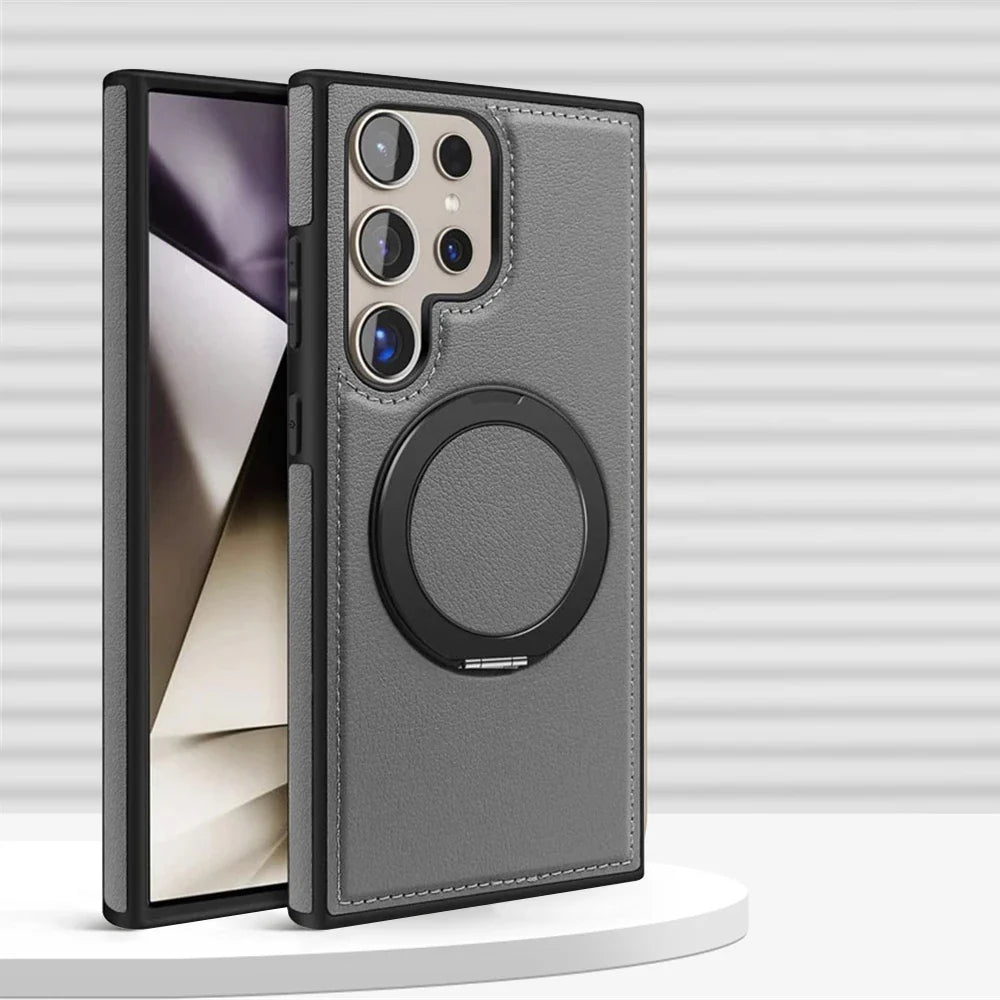 Samsung Galaxy S24 Series Leather Case with 360° Rotating Stand