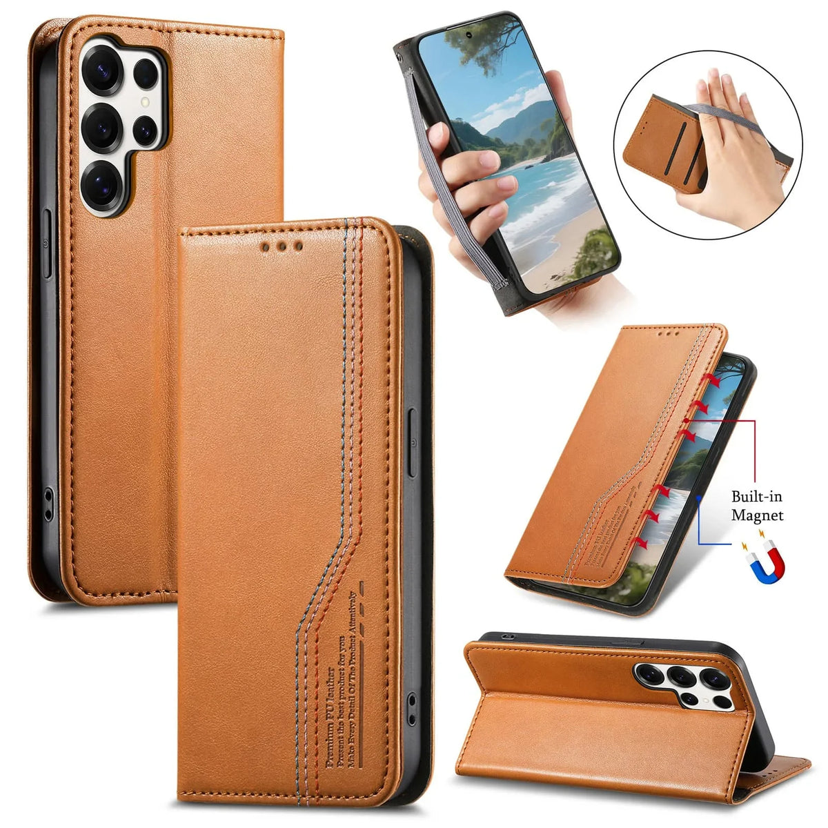 Samsung Galaxy S26 Series Leather Flip Case with Card Holder