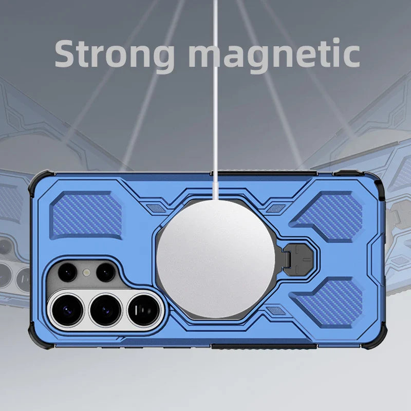 Samsung Galaxy S26 Series Rugged Armor Case with Rotating Metal Ring Stand