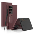 Samsung Galaxy S24 Ultra Leather Flip Case with Card Clip & Kickstand