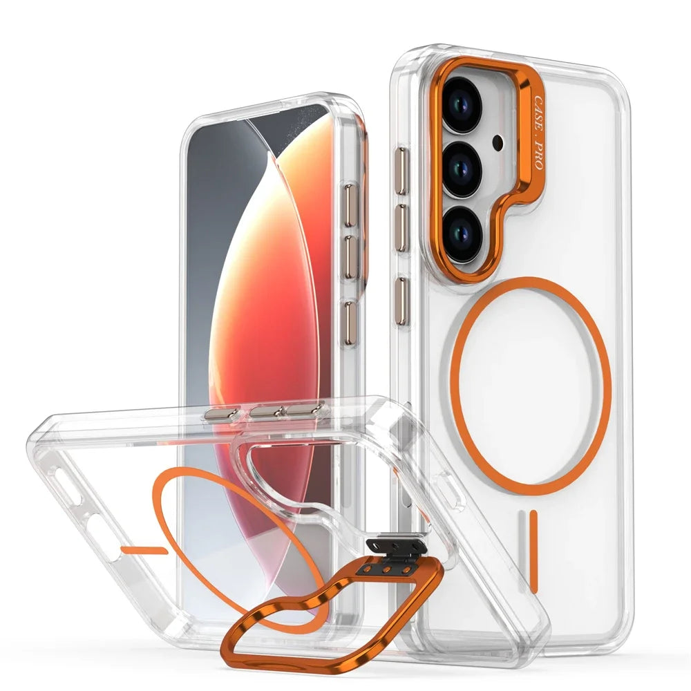 Samsung Galaxy S25 Series Magnetic Clear Case with Lens Stand