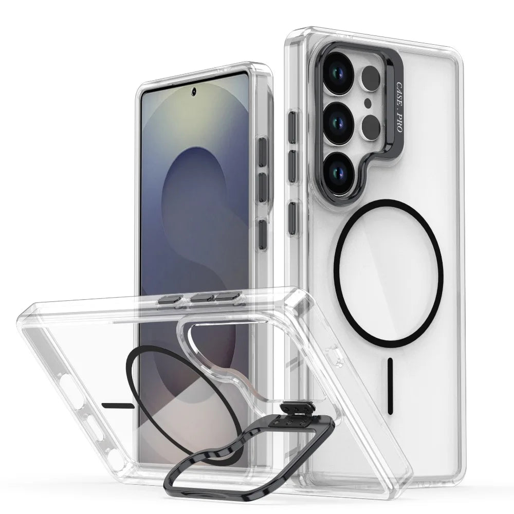 Samsung Galaxy S25 Series Magnetic Clear Case with Lens Stand