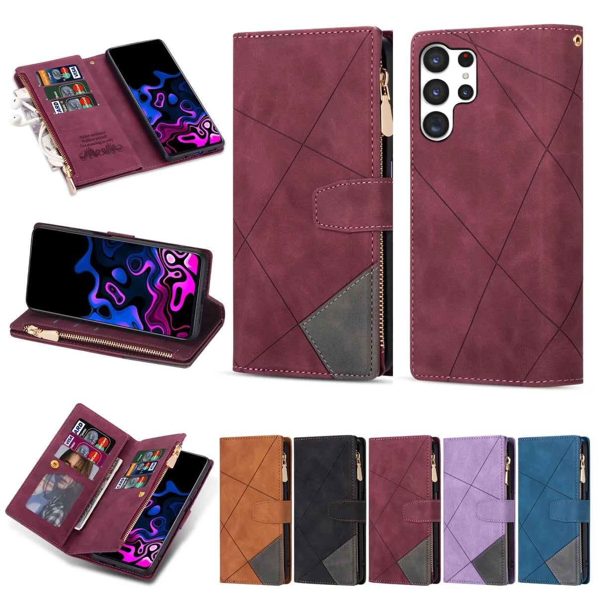 Samsung Galaxy S26 Series Color Block Wallet Case with Card Slots