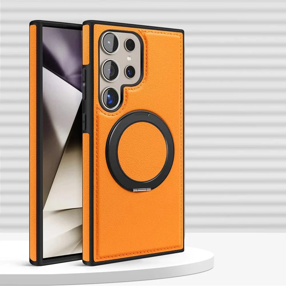 Samsung Galaxy S24 Series Leather Case with 360° Rotating Stand