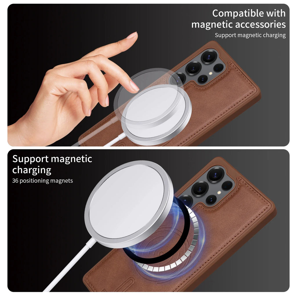 Samsung Galaxy S24 Series Magnetic Leather Case with Detachable Wallet & Card Holder