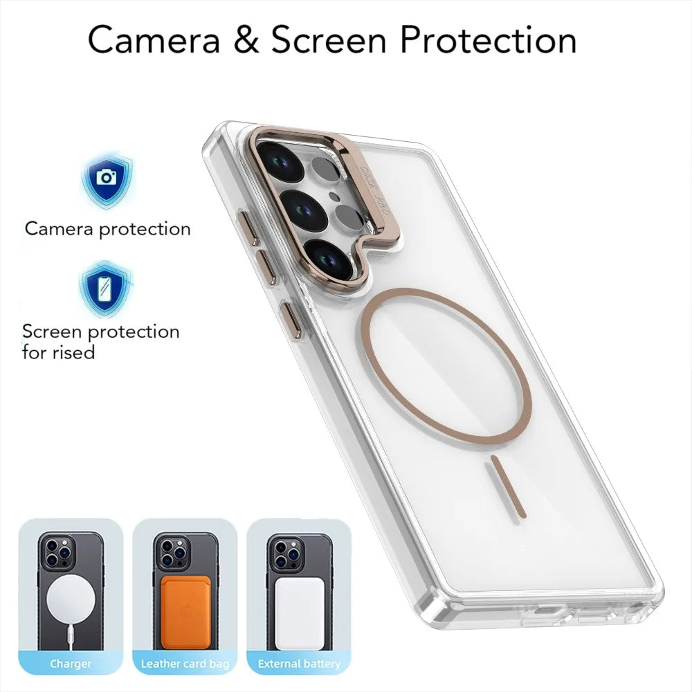 Samsung Galaxy S25 Series Magnetic Clear Case with Lens Stand